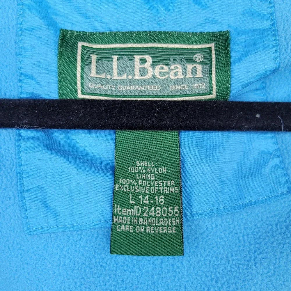 LL Bean Jacket Kids L‎ 14-16 Full Zip Hooded Raincoat Microfleece Lined 248055